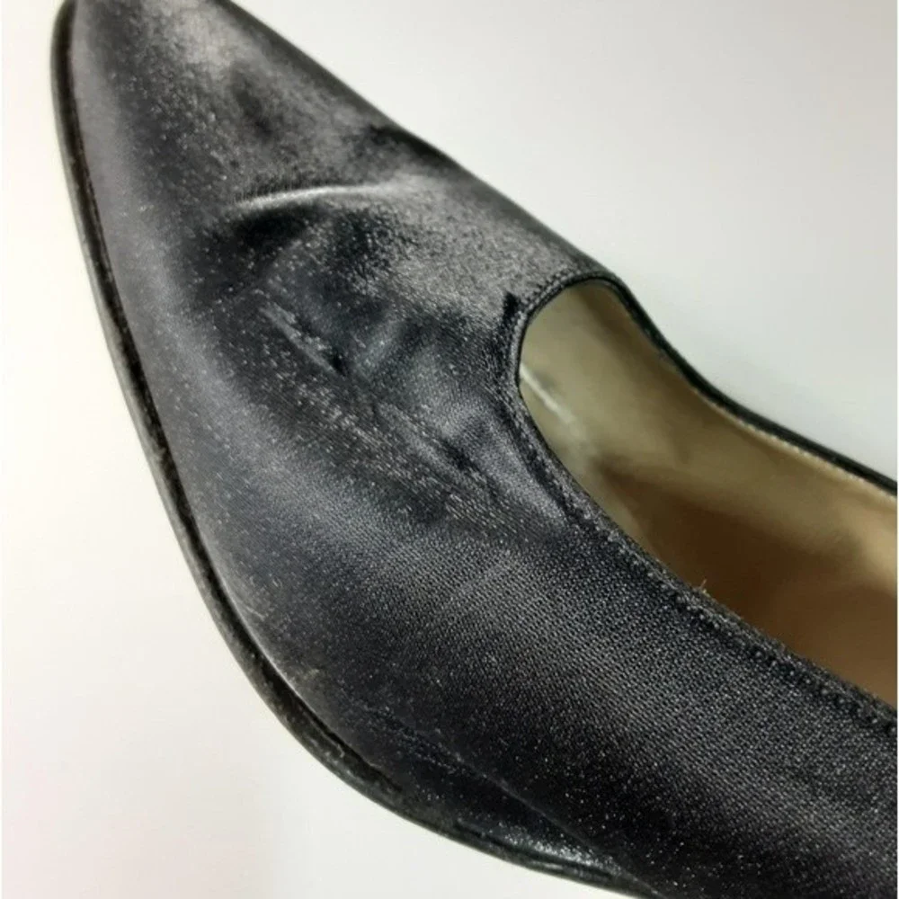 Salvatore Ferragamo Vintage Satin Pumps Chunky Kitten Heels Elegant Chic 7B - Picture 14 of 16